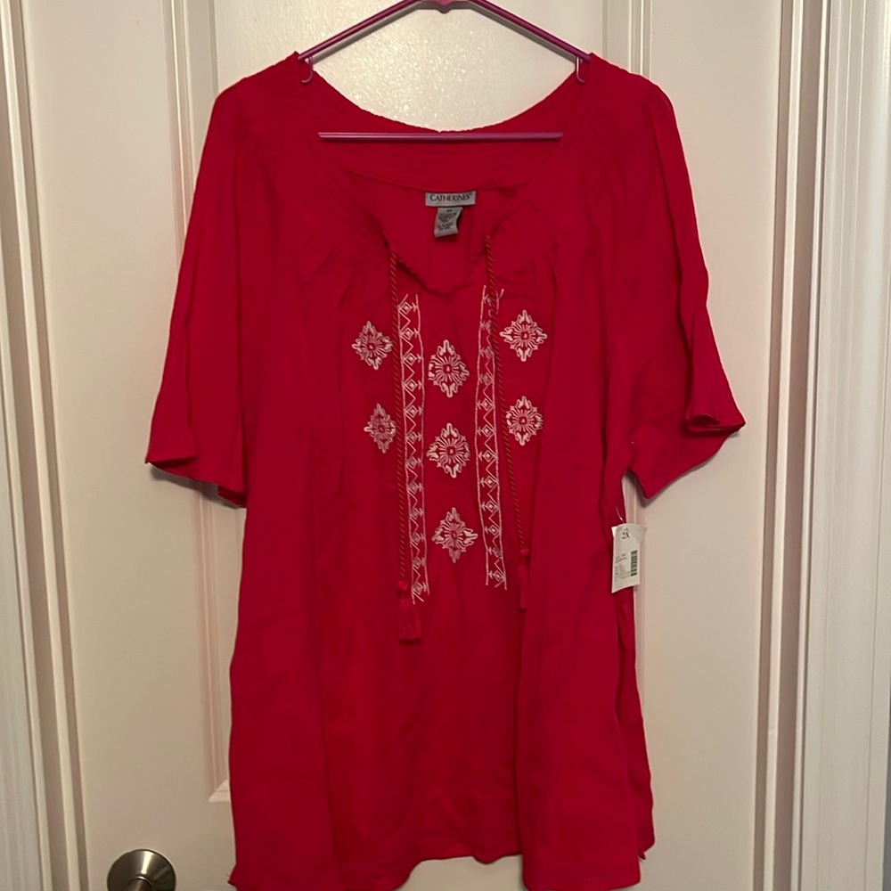 Pink-ish/red gauze top
